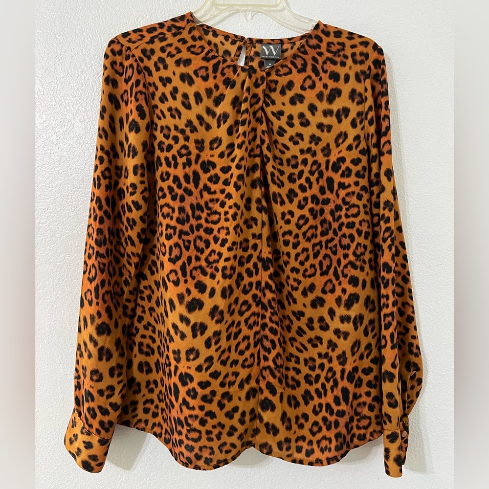 Worthington Leopard Print Women's Blouse - Orange and Black